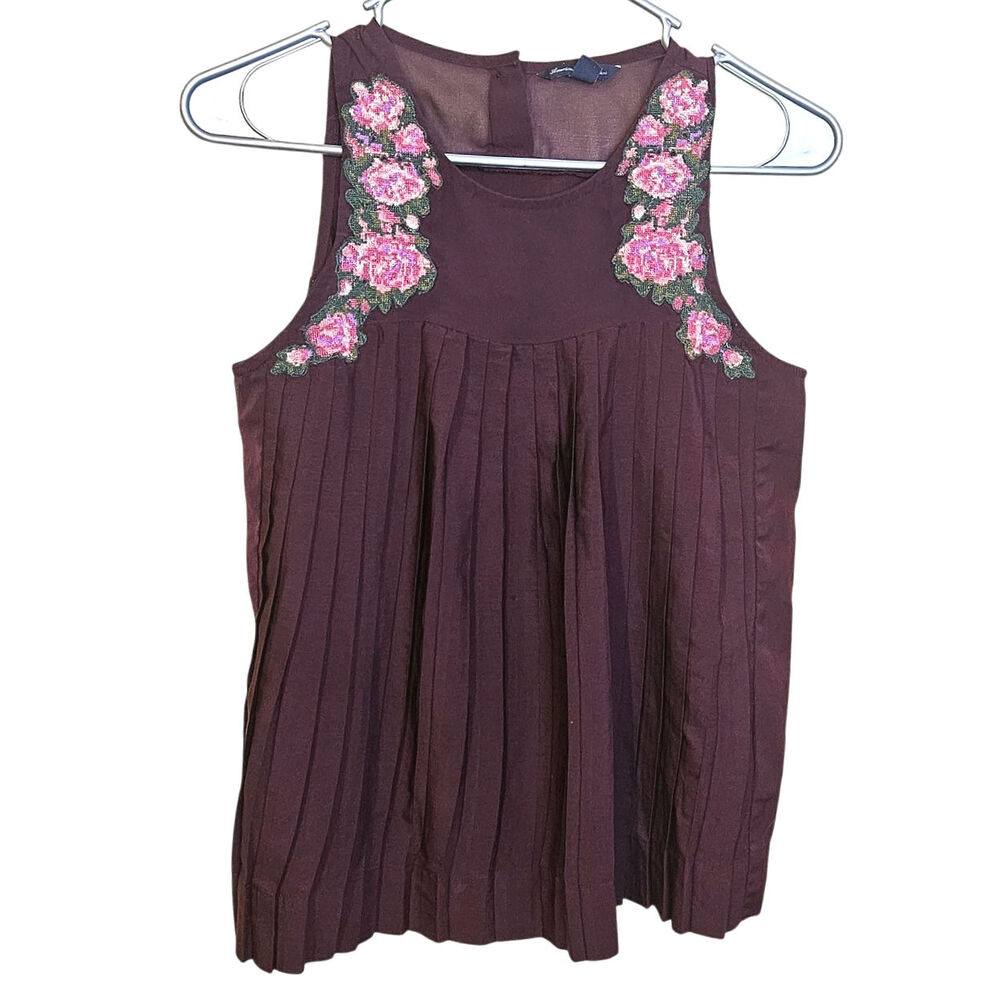 American Eagle Outfitters XS Extra Small Maroon Embroidered Sleeveless Floral